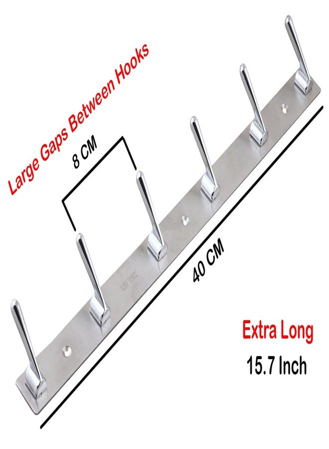 HingeMinds Stainless Steel Cloth Hanger for Wall, Clothes Hook Hangers Door Mounted, Bathroom Hooks for Hanging Towel, Wall Mount Shirt Hangers, Dress Holder Hooks - 6 Pin - XL, Pack of 2, Silver - Image 2